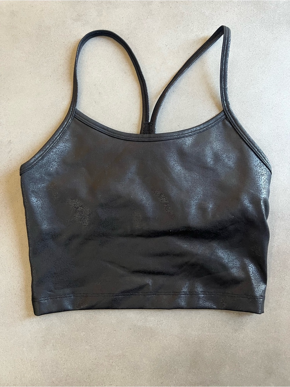 Aerie OFFLINE Hugger Crackle Sports Bra Black Faux Leather Size XXS